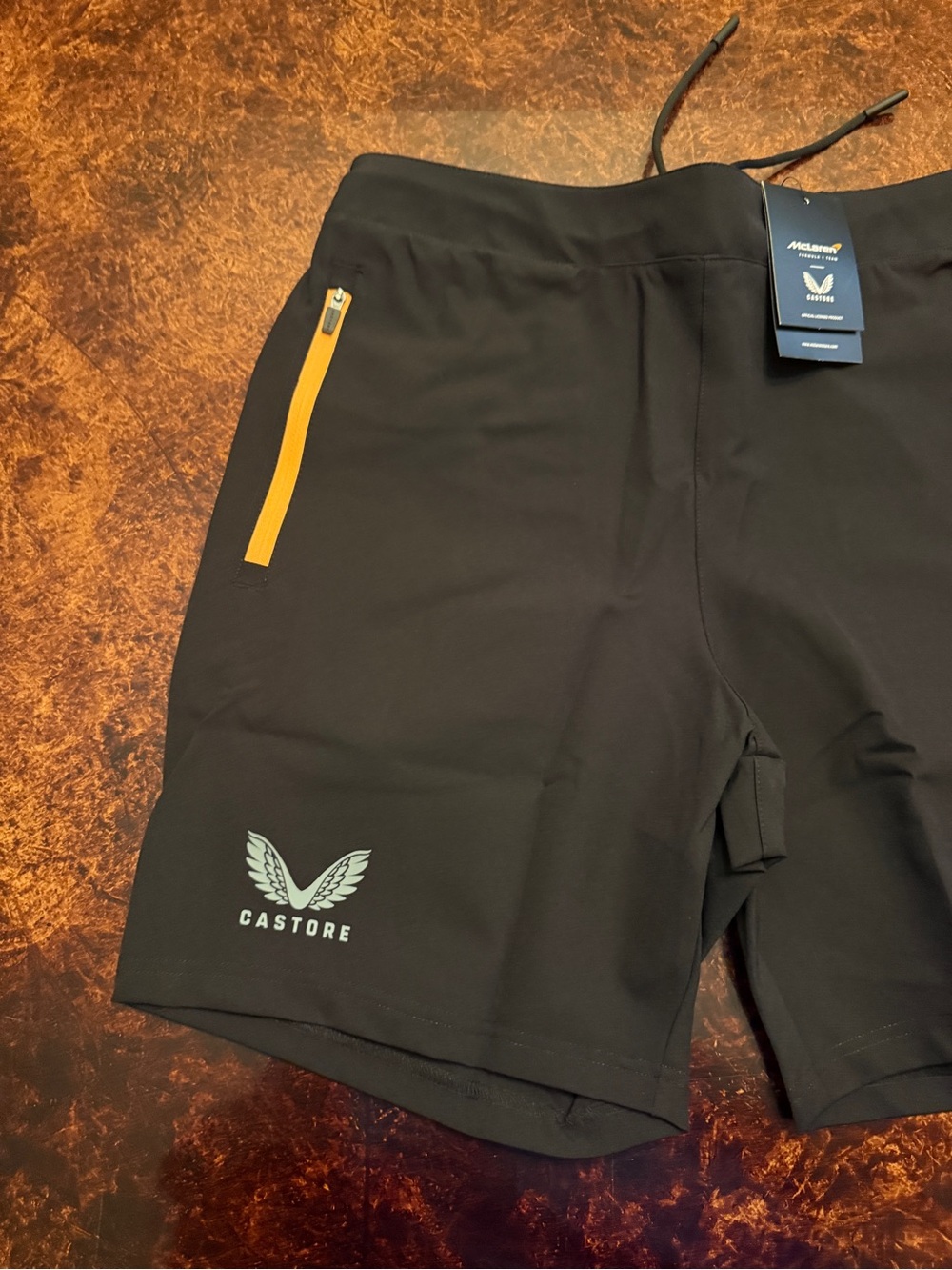 McLaren Black Athletic Shorts with orange Zip Details - Picture 2 of 8